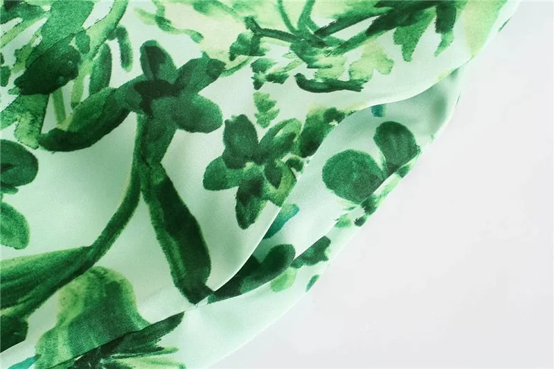 Wide Leg Jumpsuit Women Green Print Long Jumpsuit Knot Strap Sleeveless Romper spaghetti strap