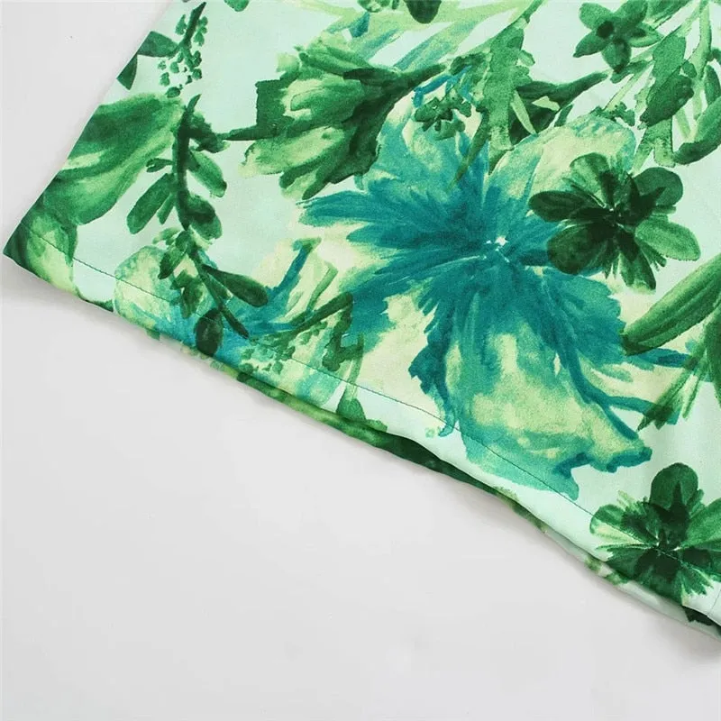 Wide Leg Jumpsuit Women Green Print Long Jumpsuit Knot Strap Sleeveless Romper spaghetti strap