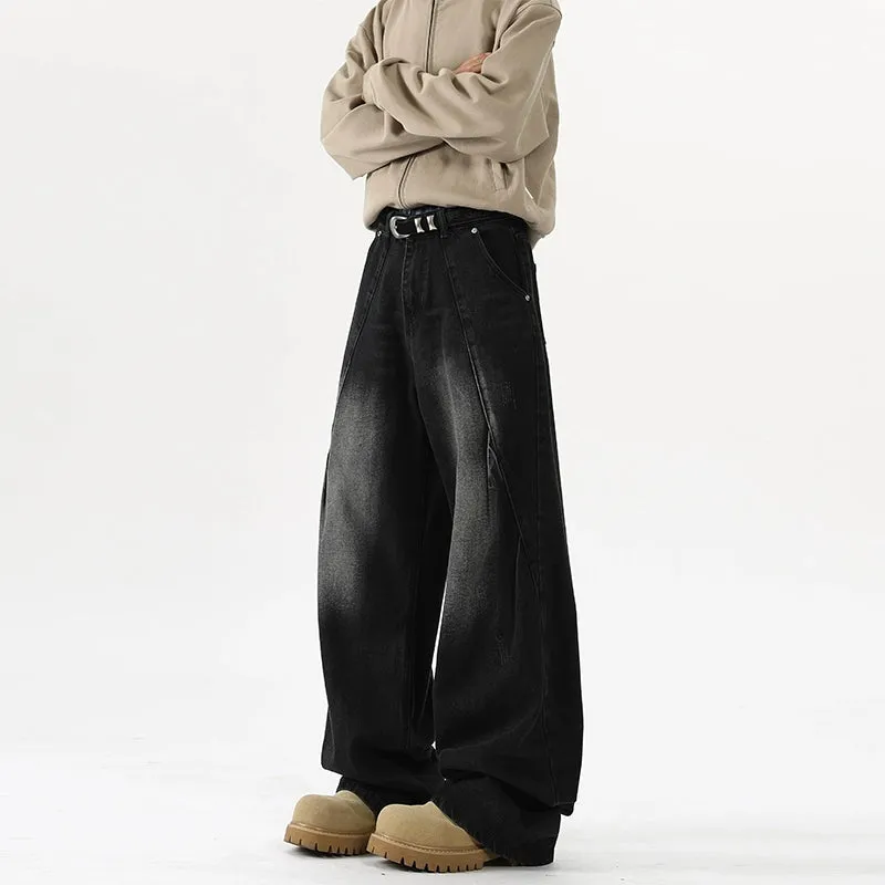 Wide-Leg Pleated Deconstructed Jeans