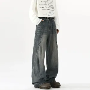 Wide-Leg Pleated Deconstructed Jeans