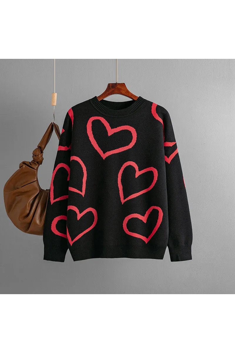 WJ0477 Hearts Pullover Sweater