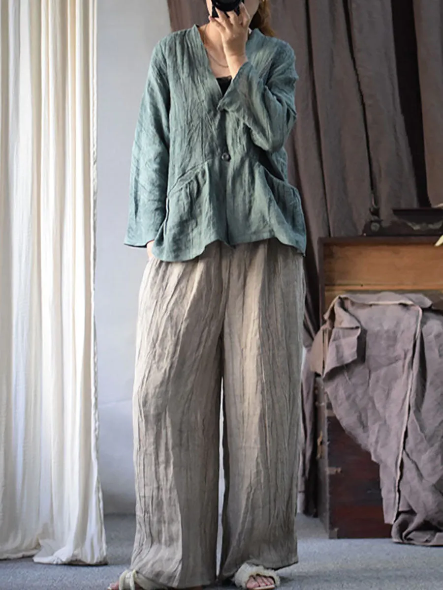 Women Artsy Solid Button Pocket Irregular Fold T-shirt