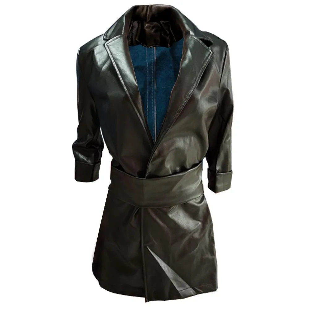 Women Long Sleeves Blazer Mini PU Dresses with Belt
