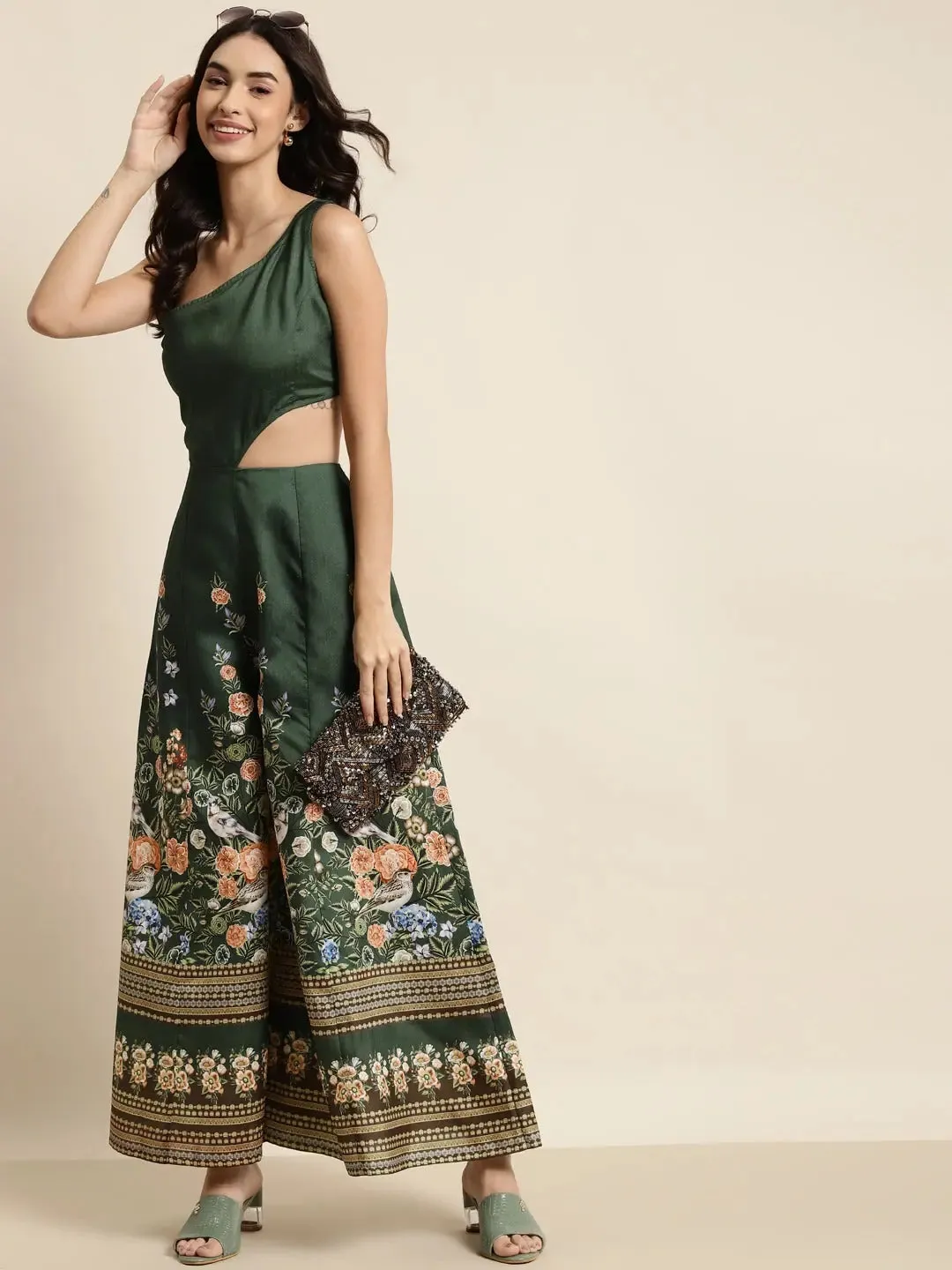 Women Printed Green Jumpsuits & Sets