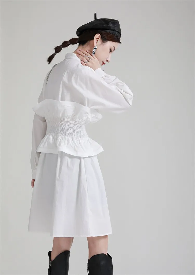 Women Ruffled Slim Waist Long Sleeves Fall Dresses
