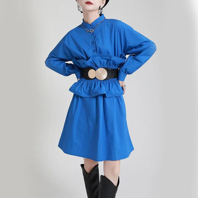 Women Ruffled Slim Waist Long Sleeves Fall Dresses