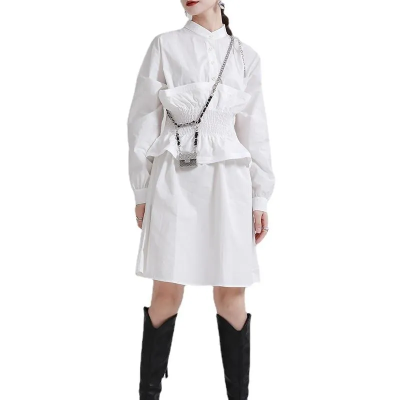 Women Ruffled Slim Waist Long Sleeves Fall Dresses