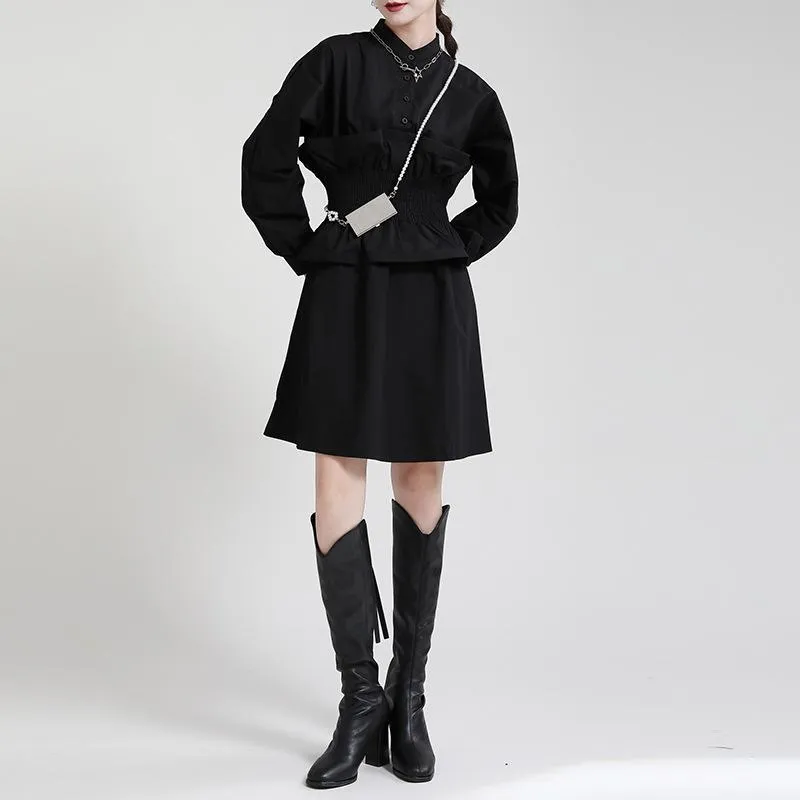 Women Ruffled Slim Waist Long Sleeves Fall Dresses