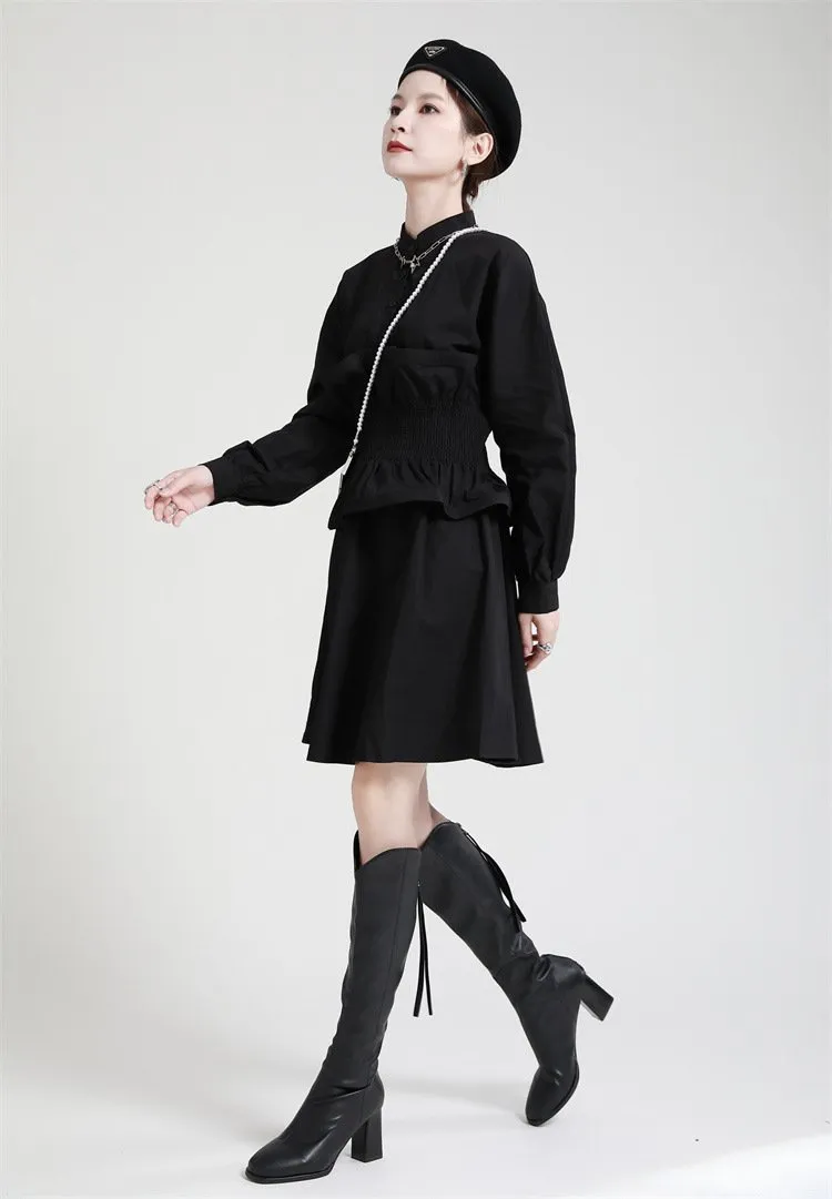Women Ruffled Slim Waist Long Sleeves Fall Dresses