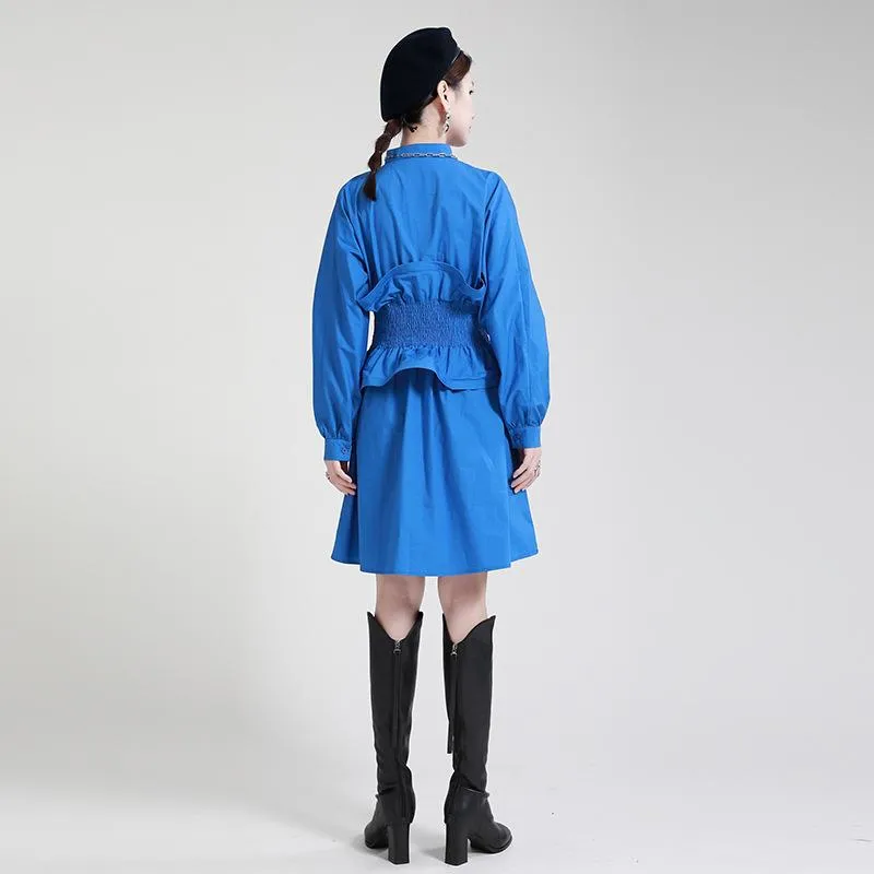 Women Ruffled Slim Waist Long Sleeves Fall Dresses