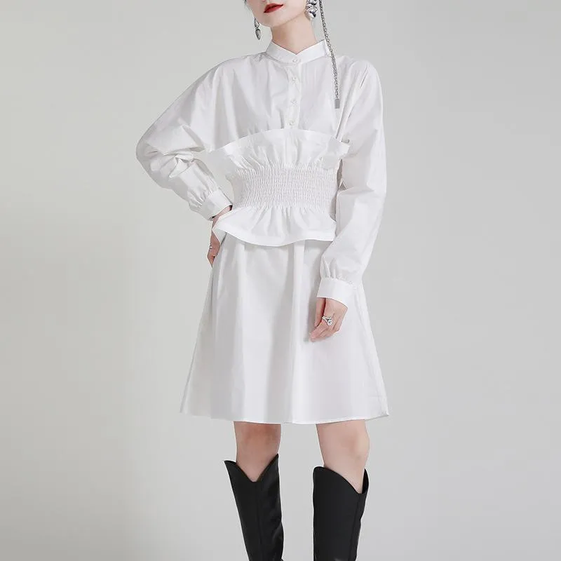 Women Ruffled Slim Waist Long Sleeves Fall Dresses