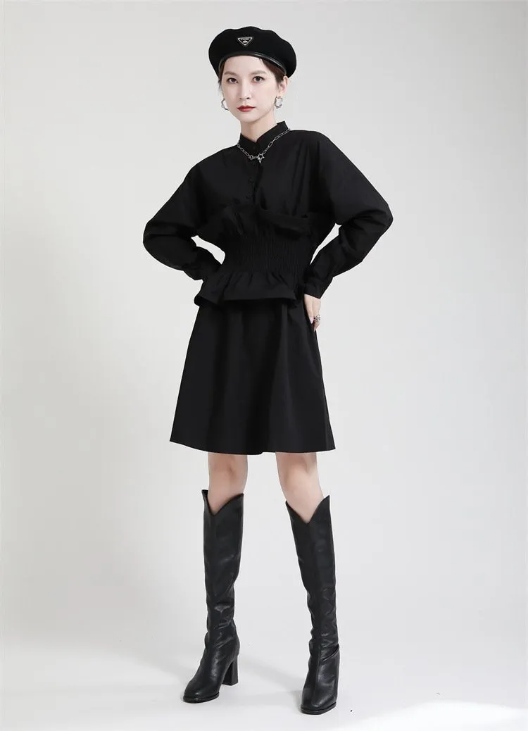Women Ruffled Slim Waist Long Sleeves Fall Dresses