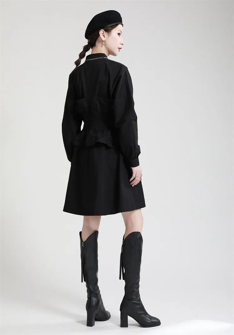 Women Ruffled Slim Waist Long Sleeves Fall Dresses
