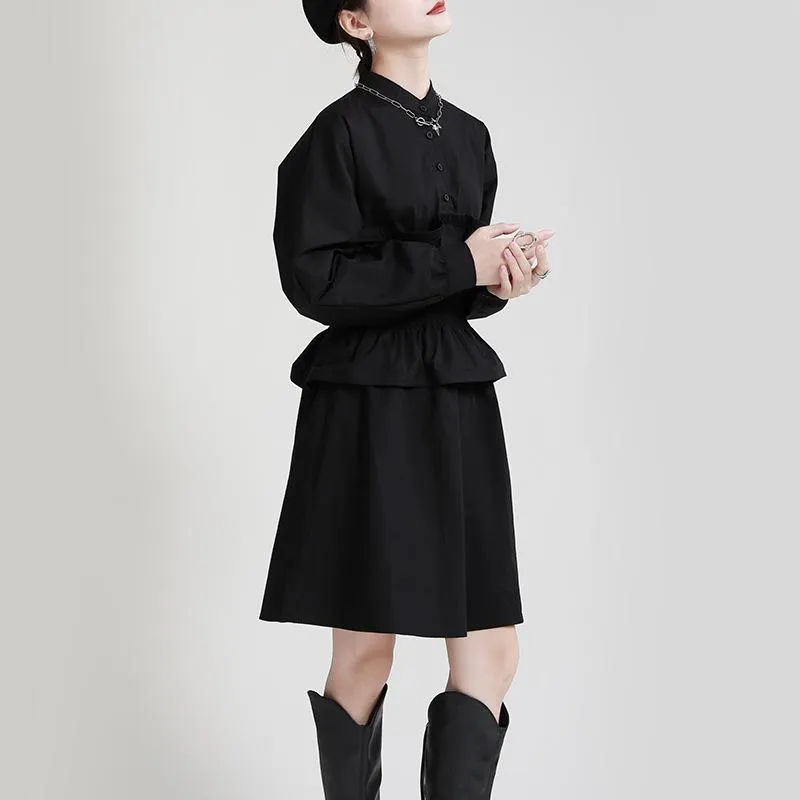 Women Ruffled Slim Waist Long Sleeves Fall Dresses