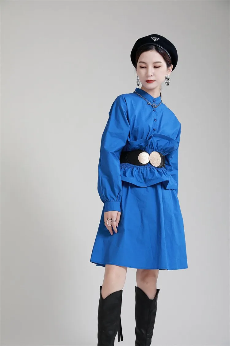 Women Ruffled Slim Waist Long Sleeves Fall Dresses