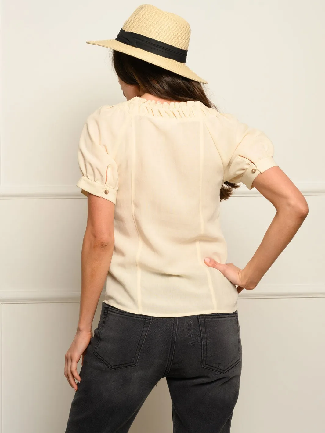 WOMEN'S BUTTONS DETAIL SHORT SLEEVE TOP