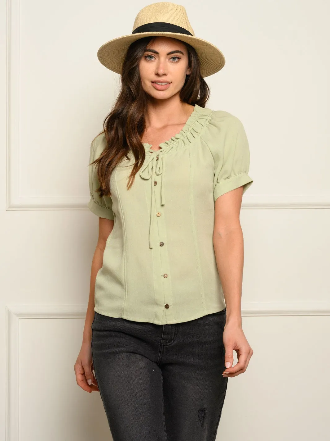 WOMEN'S BUTTONS DETAIL SHORT SLEEVE TOP