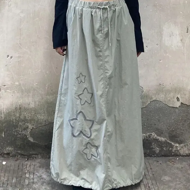 Women's Cargo Long Skirts with Slit Y2K Low Waist Maxi Skirt Retro Grunge Fashion