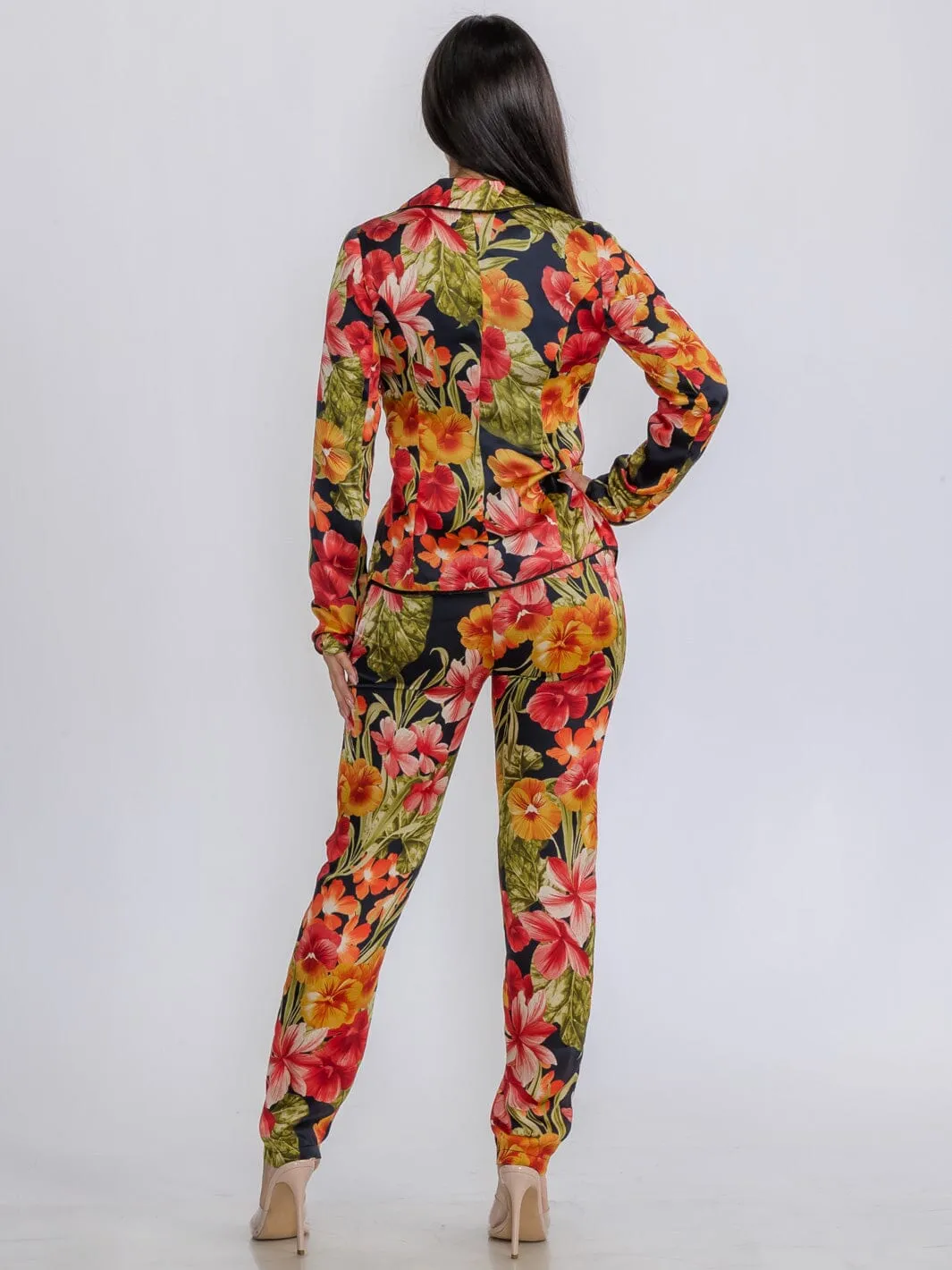 WOMEN'S CROP TOP WITH BLAZER & PANTS FLORAL 3PC. SET