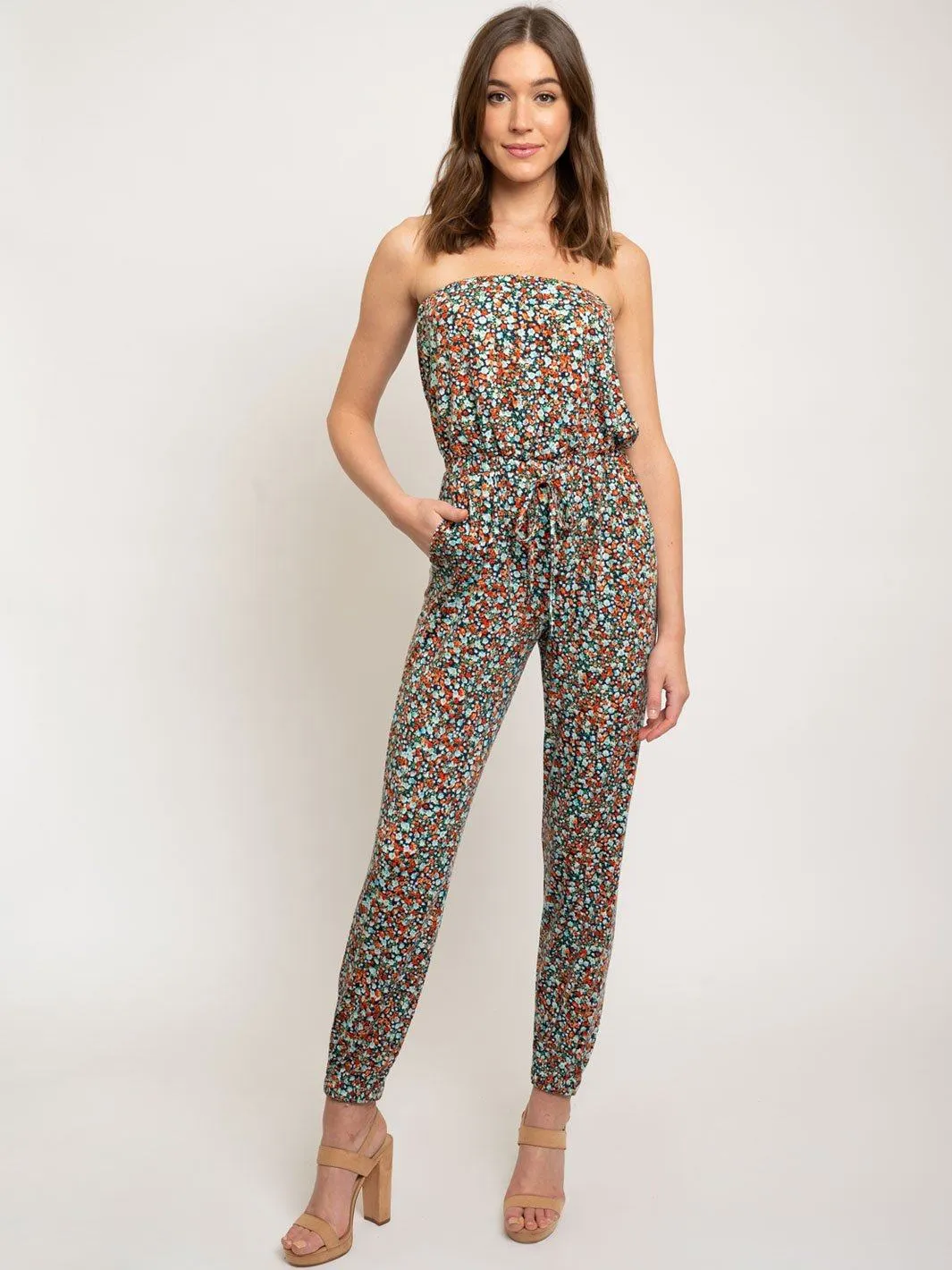 WOMEN'S DITZY PRINT TUBE JUMPSUIT