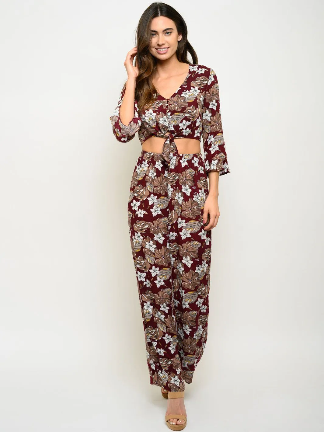 WOMEN'S FLORAL 2PC. CROP TOP SET