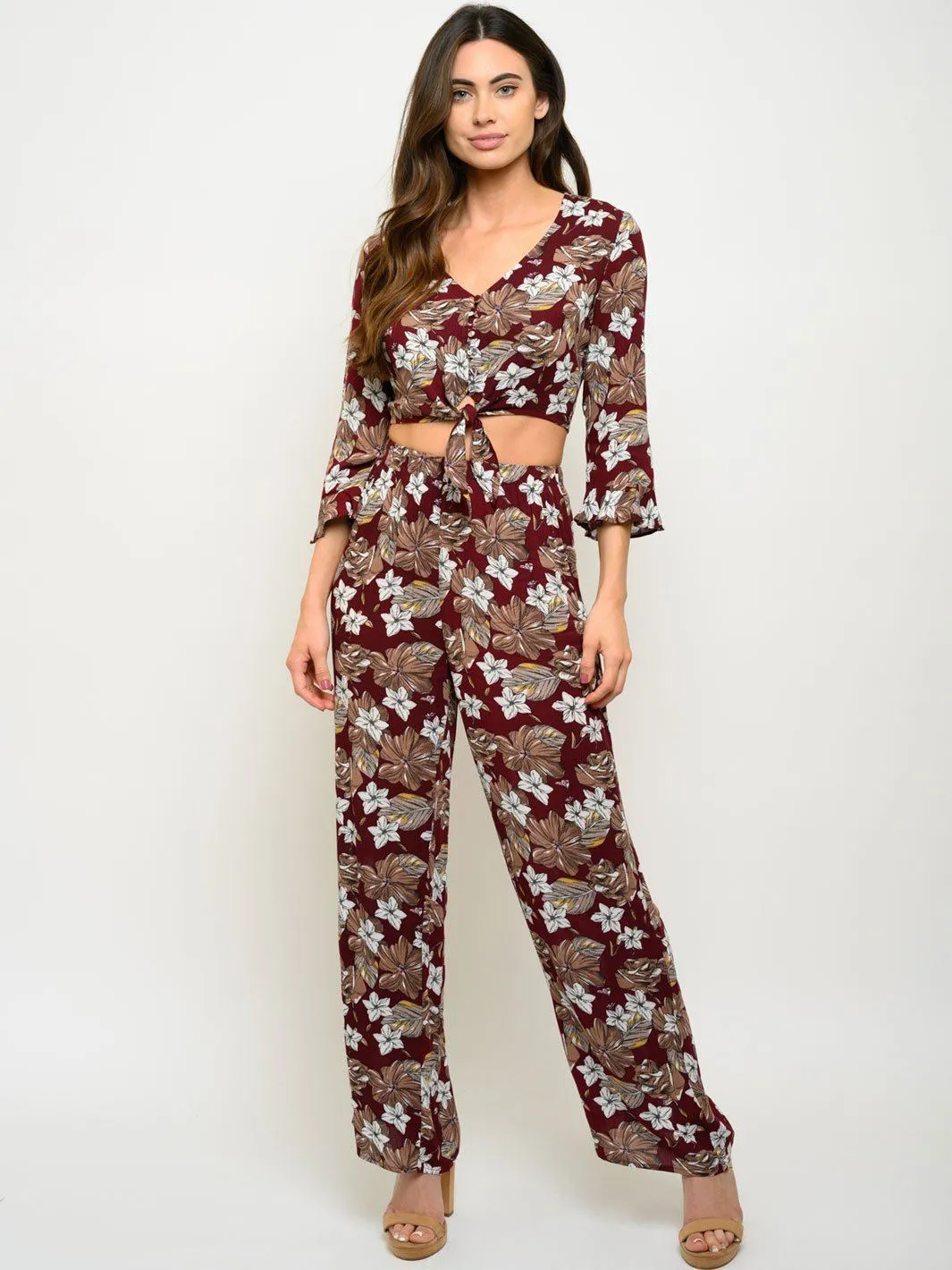 WOMEN'S FLORAL 2PC. CROP TOP SET