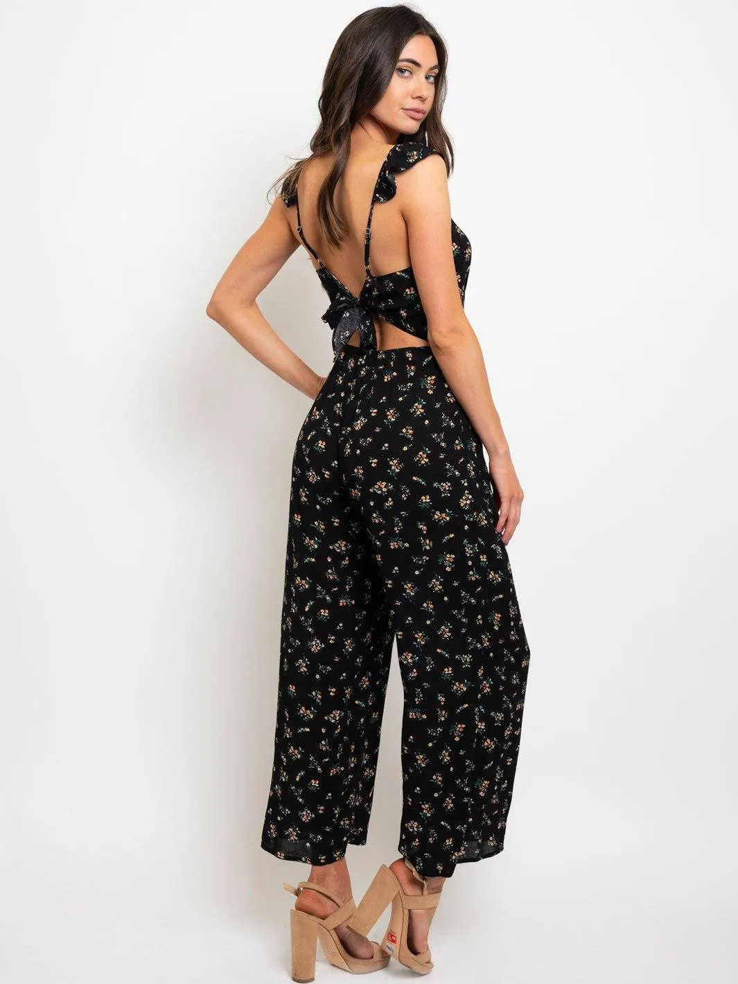 WOMEN'S FLORAL RUFFLE DETAIL JUMPSUIT