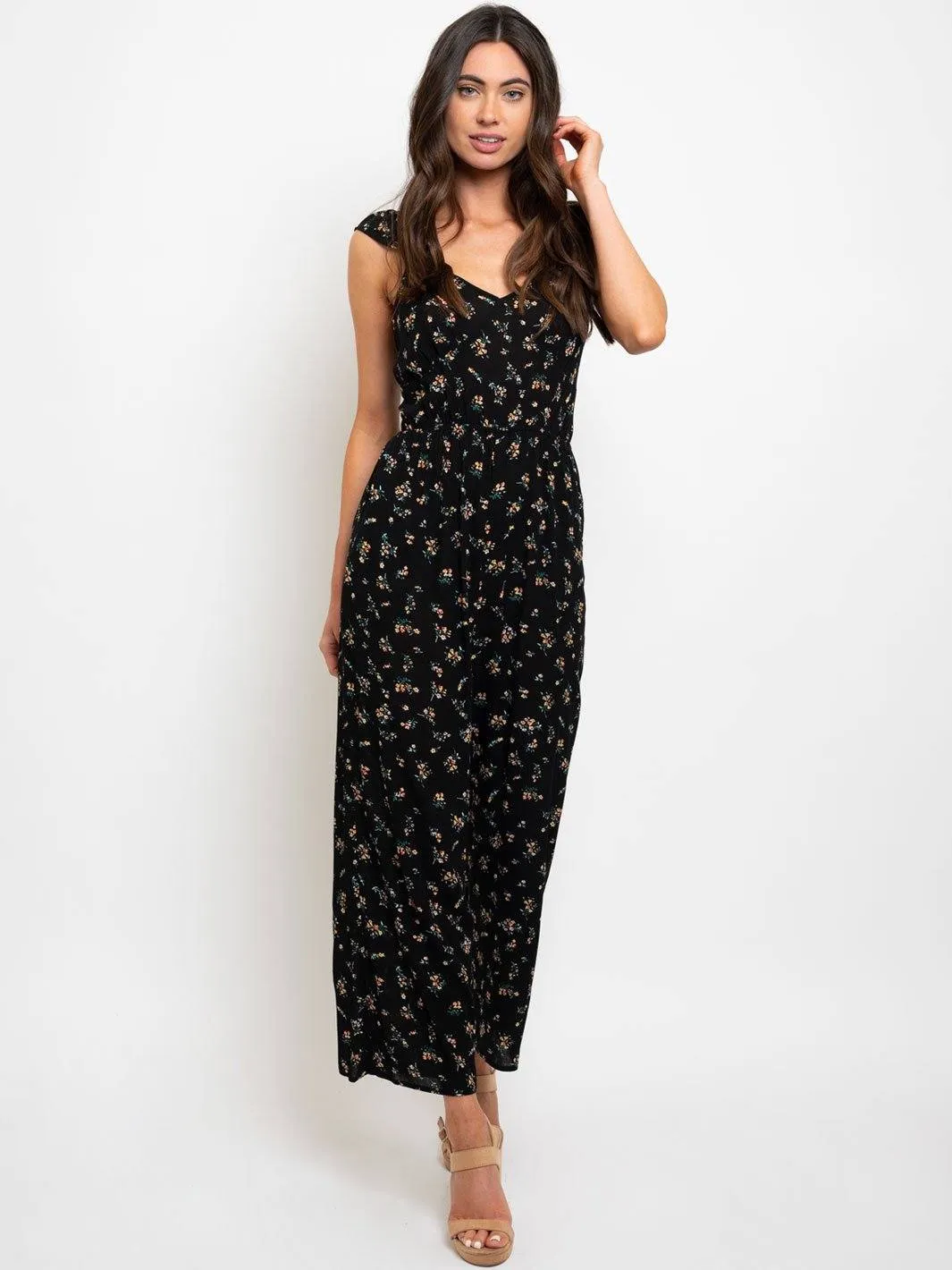 WOMEN'S FLORAL RUFFLE DETAIL JUMPSUIT