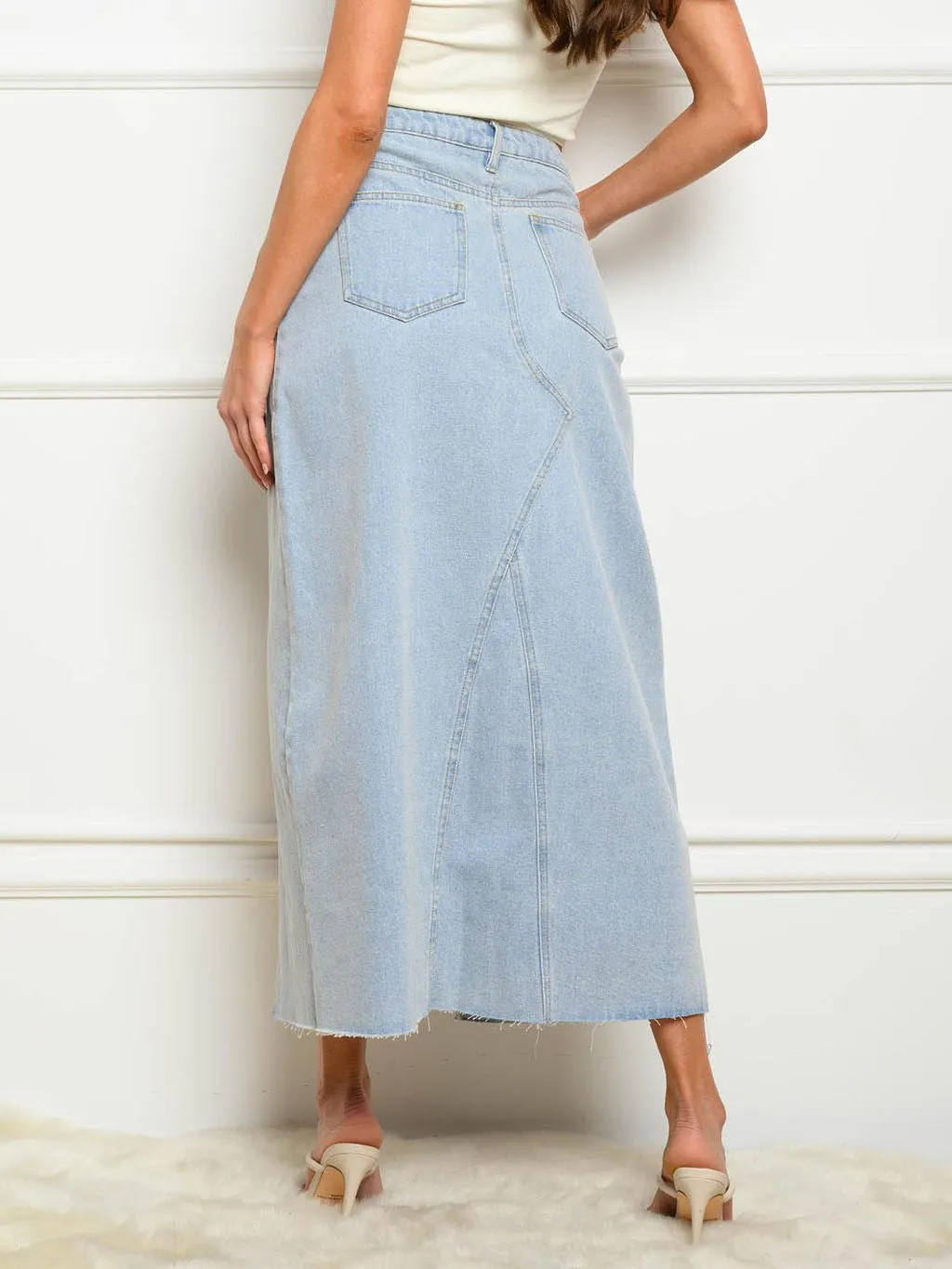 WOMEN'S FRONT SLIT DENIM MAXI SKIRT