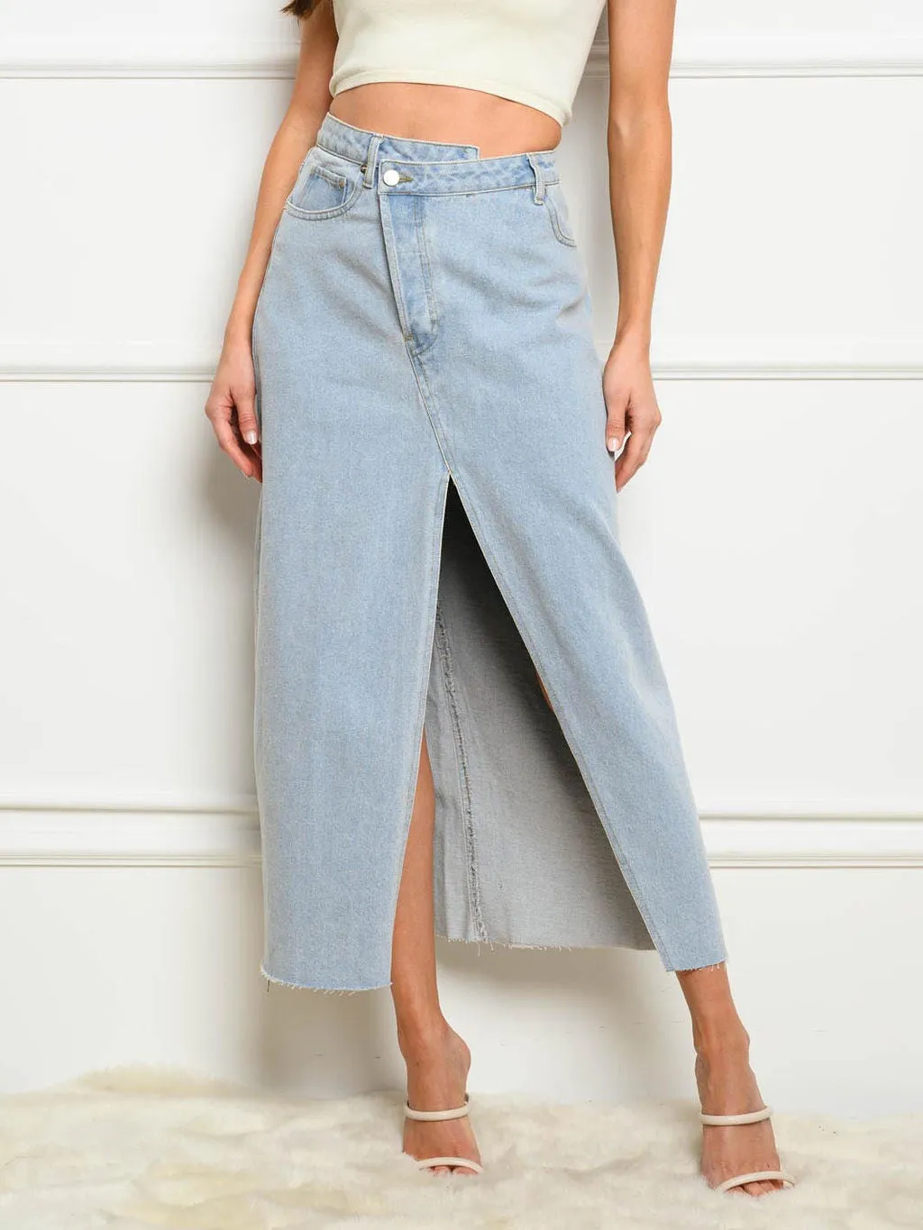 WOMEN'S FRONT SLIT DENIM MAXI SKIRT