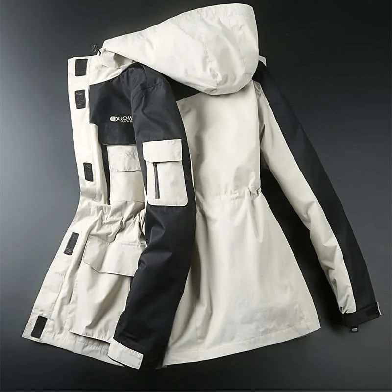 Women's Hooded Windbreaker Detachable Waterproof Overcoat