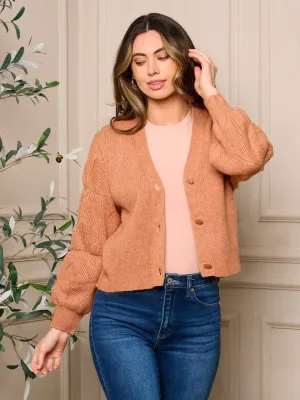 WOMEN'S LONG PUFF SLEEVE BUTTON CLOSURE CARDIGAN SWEATER