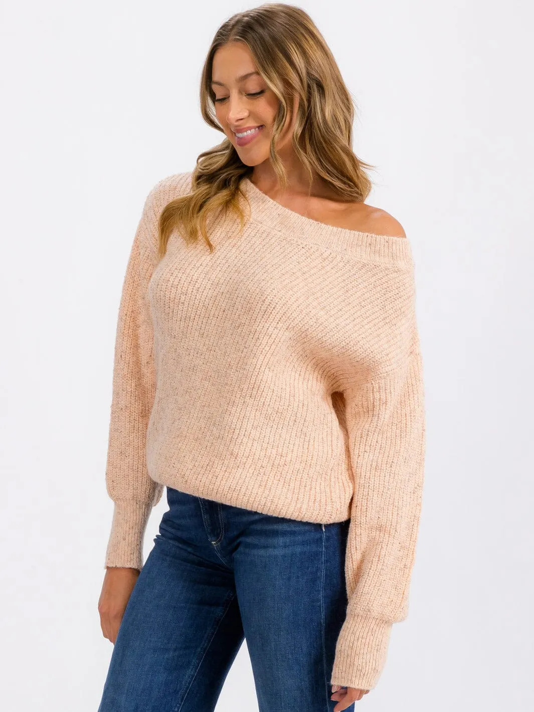 WOMEN'S LONG SLEEVE BACK DETAILED KNIT PULLOVER SWEATER