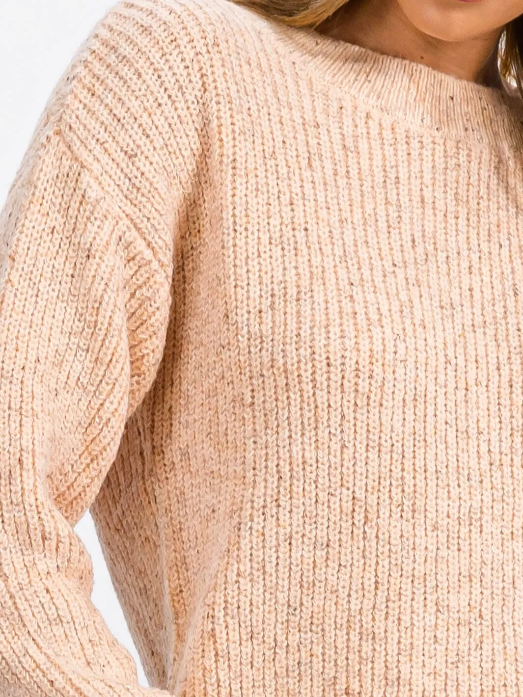 WOMEN'S LONG SLEEVE BACK DETAILED KNIT PULLOVER SWEATER