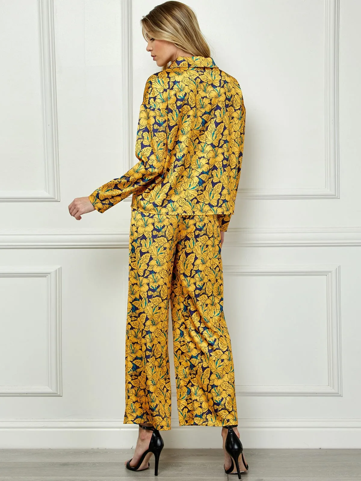 WOMEN'S LONG SLEEVE BLOUSE TOP & WIDE LEG PANTS FLORAL 2PC SET