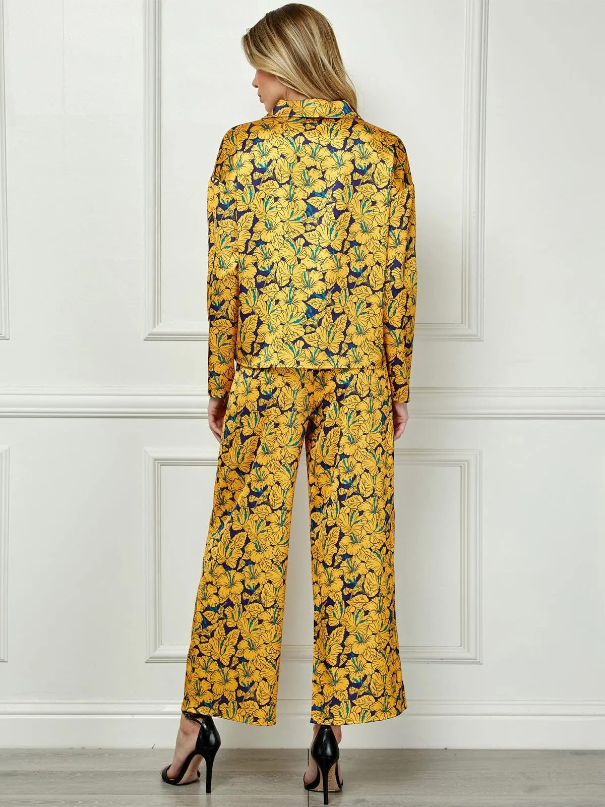 WOMEN'S LONG SLEEVE BLOUSE TOP & WIDE LEG PANTS FLORAL 2PC SET