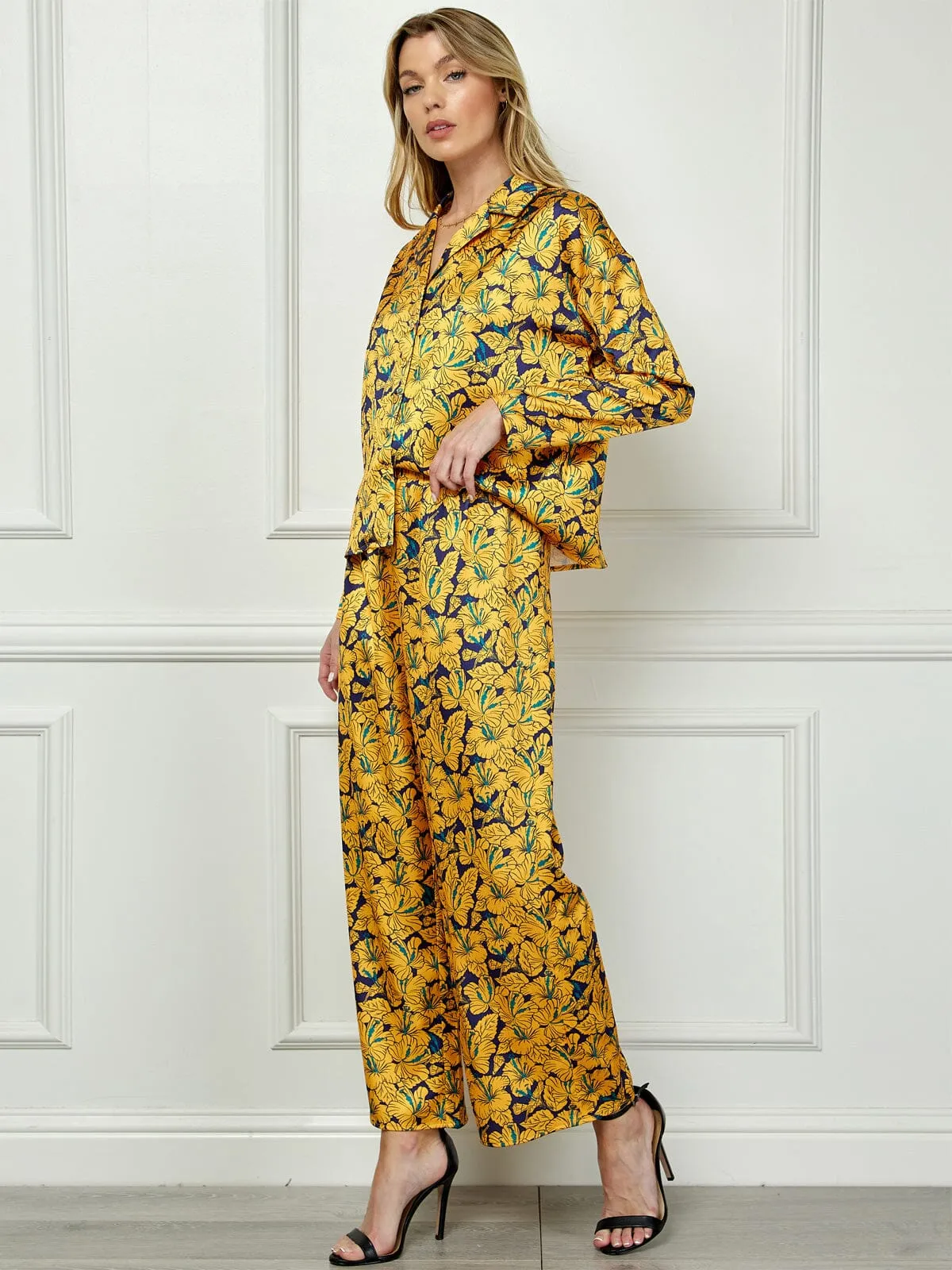 WOMEN'S LONG SLEEVE BLOUSE TOP & WIDE LEG PANTS FLORAL 2PC SET