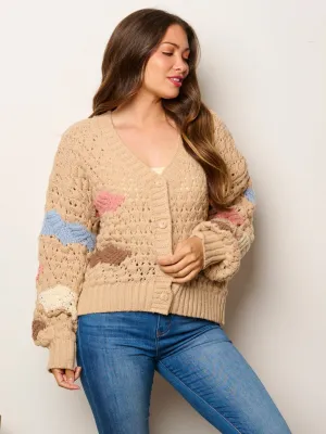 WOMEN'S LONG SLEEVE BUTTON UP COLORBLOCK KNIT SWEATER CARDIGAN