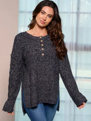 WOMEN'S LONG SLEEVE BUTTON UP KNIT PULLOVER SWEATER