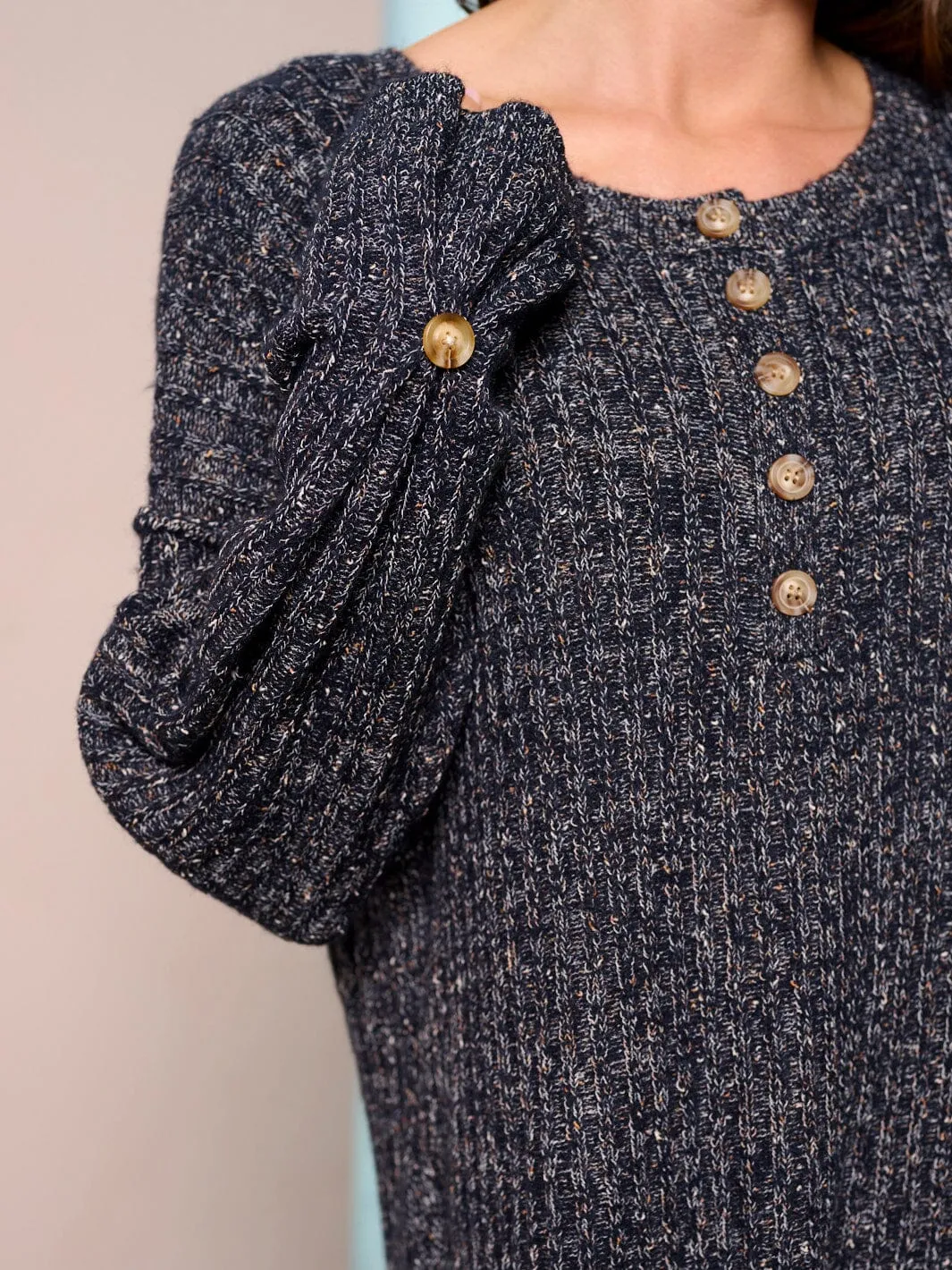 WOMEN'S LONG SLEEVE BUTTON UP KNIT PULLOVER SWEATER
