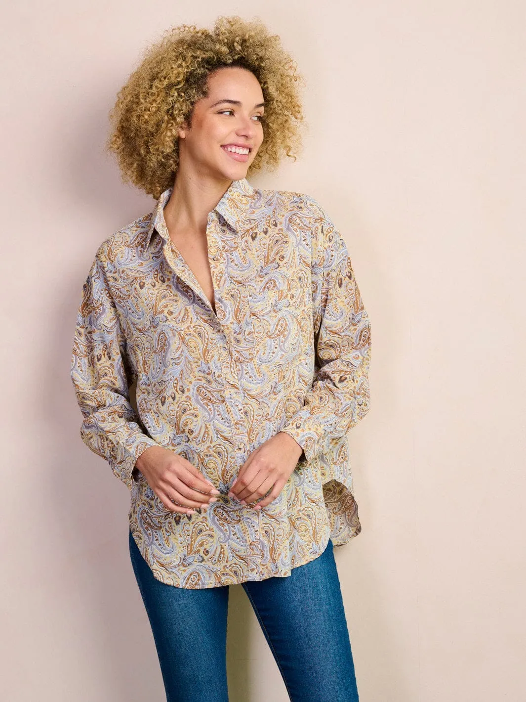 WOMEN'S LONG SLEEVE BUTTON UP PAISLEY PRINT BLOUSE TOP