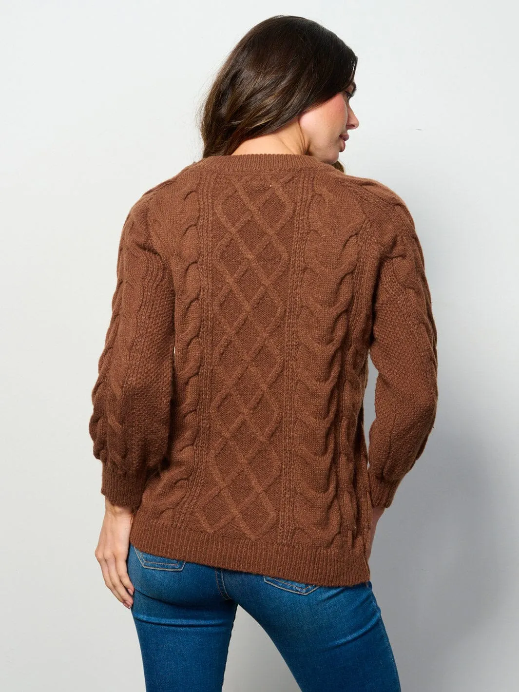 WOMEN'S LONG SLEEVE CABLE KNIT PULLOVER SWEATER