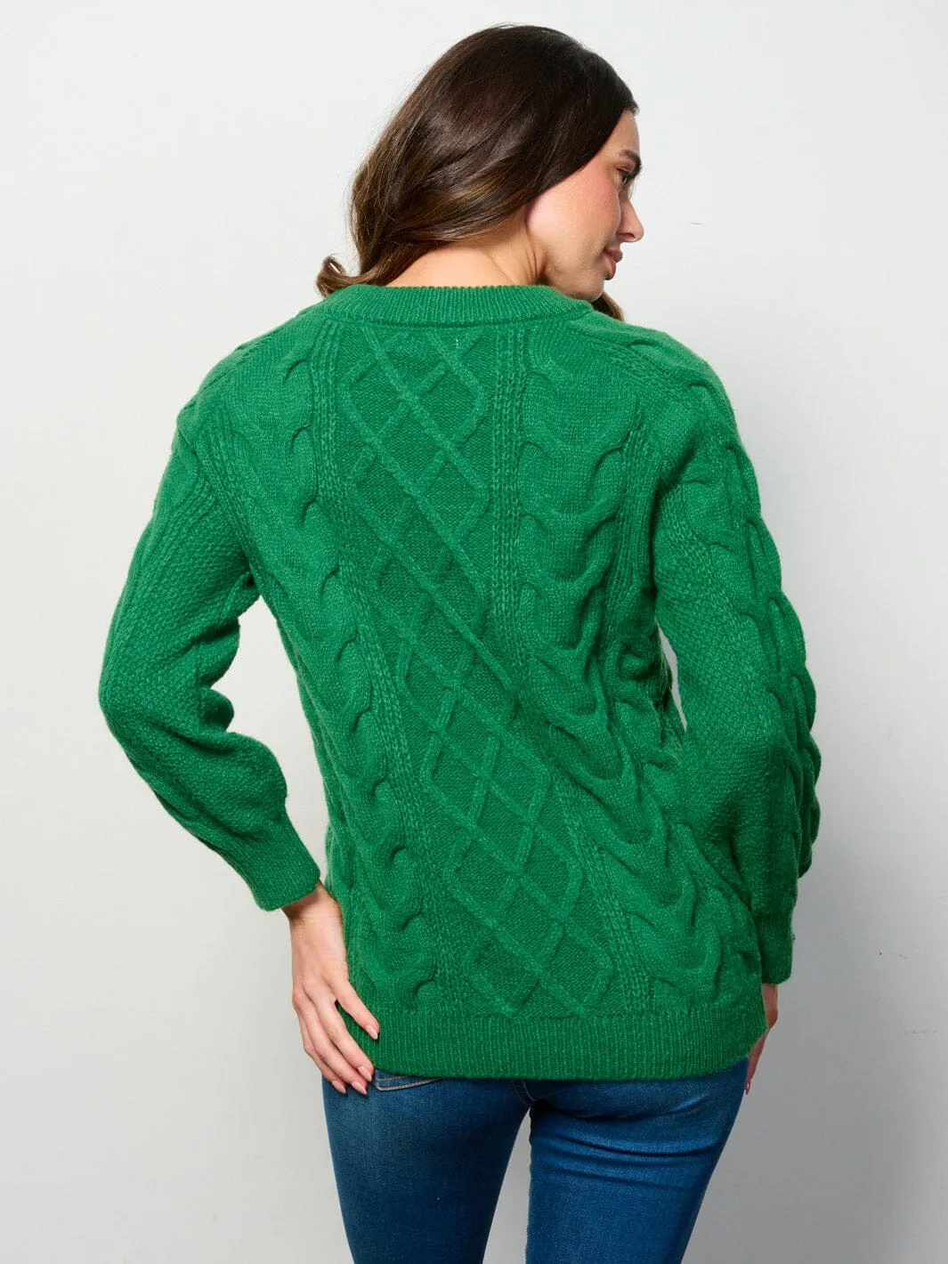 WOMEN'S LONG SLEEVE CABLE KNIT PULLOVER SWEATER