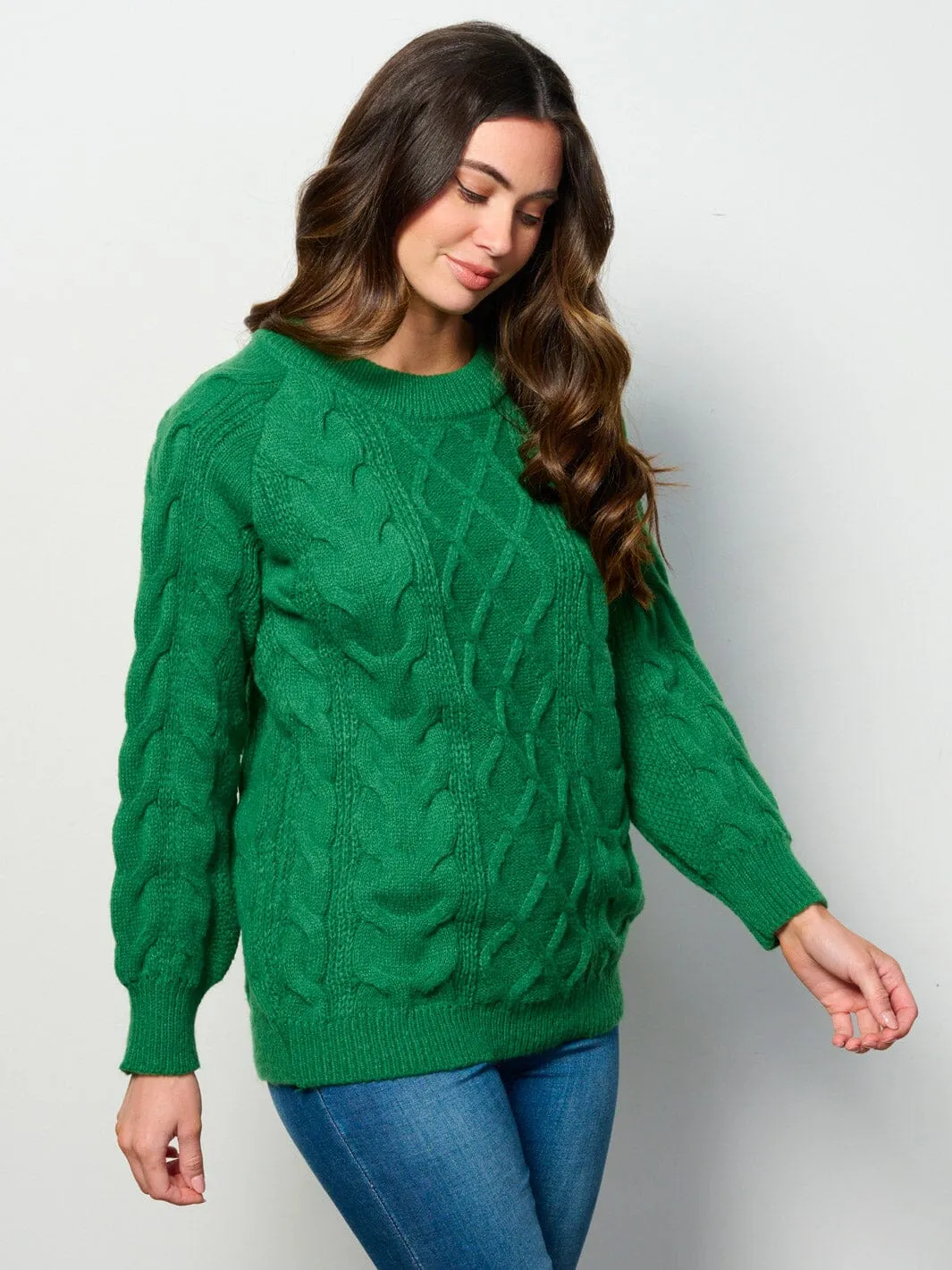 WOMEN'S LONG SLEEVE CABLE KNIT PULLOVER SWEATER
