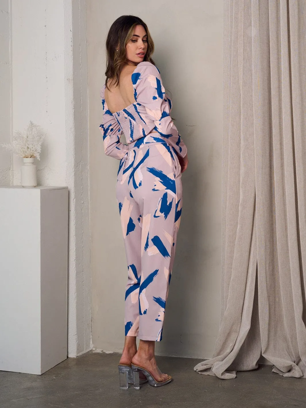 WOMEN'S LONG SLEEVE CROP TOP & PANTS MULTI PRINT SET