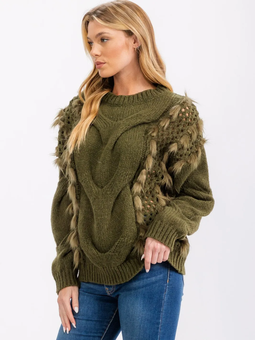 WOMEN'S LONG SLEEVE DETAILED PULLOVER KNIT SWEATER