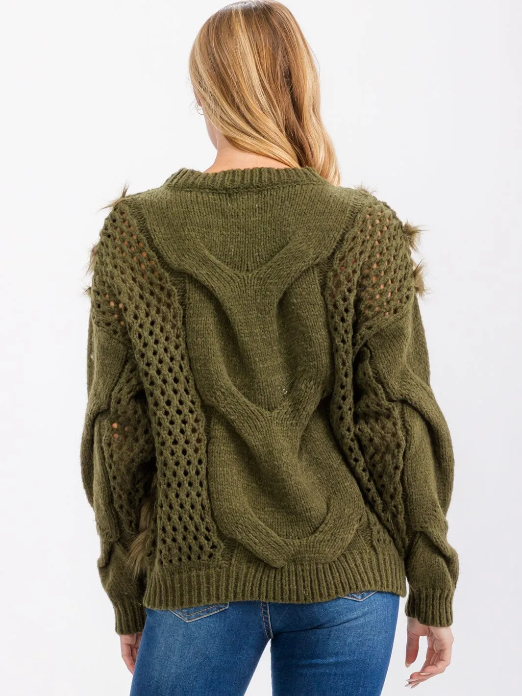 WOMEN'S LONG SLEEVE DETAILED PULLOVER KNIT SWEATER