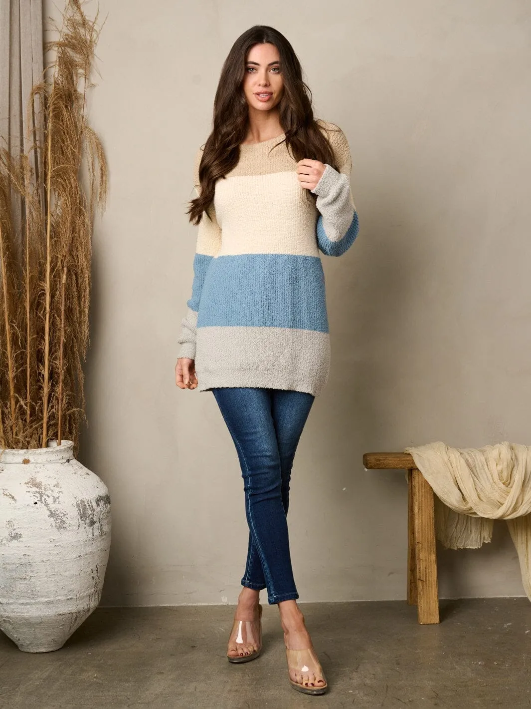 WOMEN'S LONG SLEEVE KNIT COLORBLOCK SWEATER