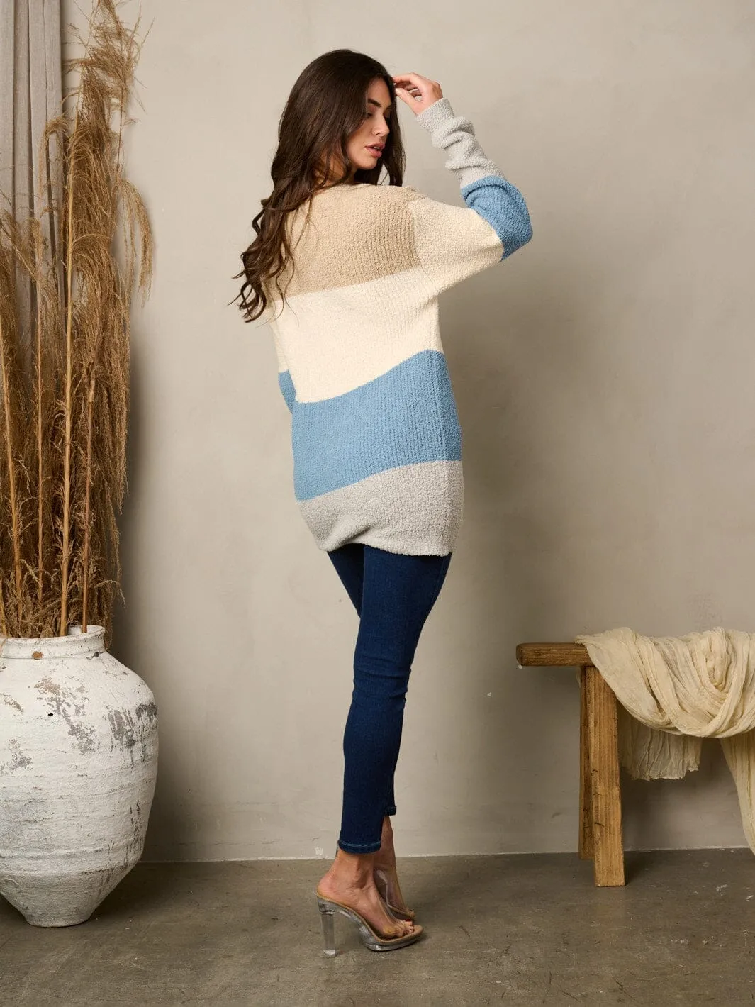 WOMEN'S LONG SLEEVE KNIT COLORBLOCK SWEATER
