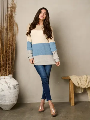 WOMEN'S LONG SLEEVE KNIT COLORBLOCK SWEATER